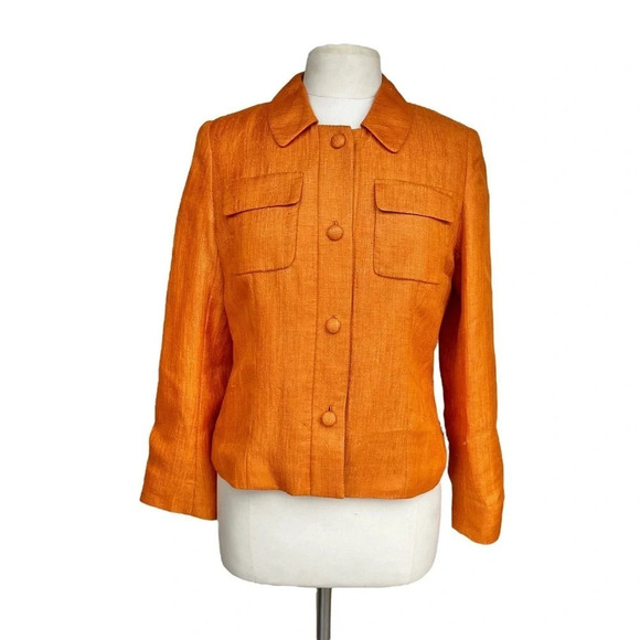 Lafayette 148 New York Jackets & Blazers - LAFAYETTE 148 Women’s Size 8 Orange Linen Blend Button Lined Textured Jacket